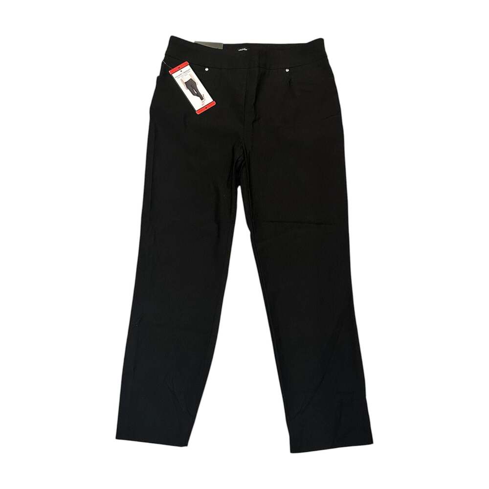 Hilary Radley Women's Black Slim Leg Pull-On Trousers with Tummy Control Panel